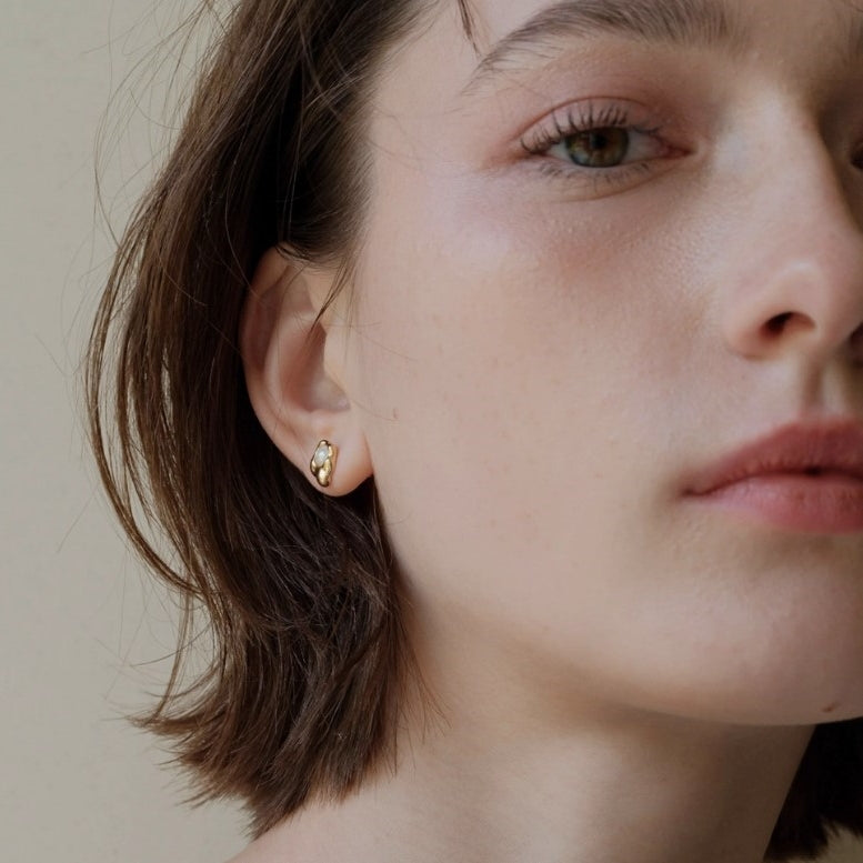 asymmetry pearl zirconia pierce p408 – uluu - jewelry & accessory -