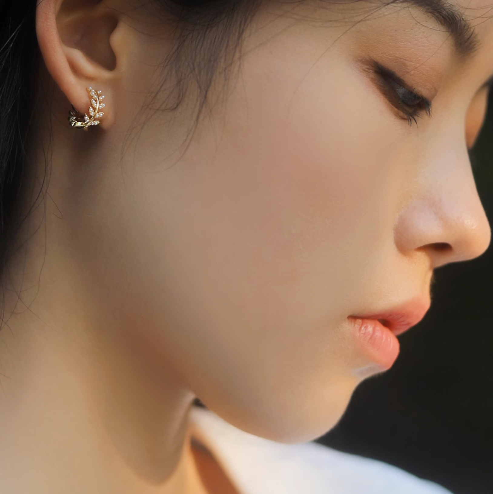 little pearl leaf hoop pierce p383 – uluu - jewelry
