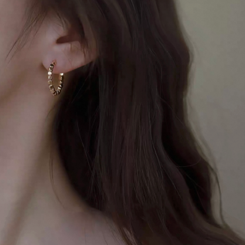 square beads hoop pierce gold p043 – uluu - jewelry & accessory -